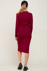 Burgundy Basic Maternity Midi Dress