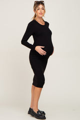 Black Basic Maternity Midi Dress