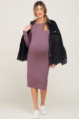 Mauve Basic Maternity Midi Dress