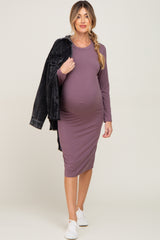 Mauve Basic Maternity Midi Dress