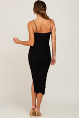 Black Ruched Asymmetric Fitted Dress