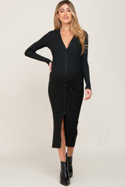 Forest Green Ribbed Button Front Long Sleeve Maternity Dress