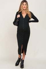 Forest Green Ribbed Button Front Long Sleeve Maternity Dress