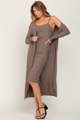 Taupe Ribbed Cardigan 2 Piece Set