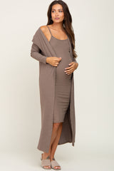 Taupe Ribbed Cardigan 2 Piece Maternity Set