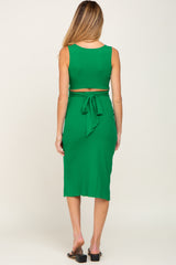 Green Ribbed Back Cutout Maternity Midi Dress