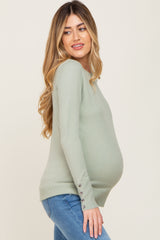 Mint Knit Long Button Sleeve Maternity Top