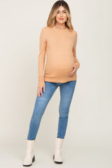 Peach Knit Long Button Sleeve Maternity Top