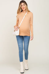 Peach Knit Long Button Sleeve Maternity Top