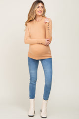 Peach Knit Long Button Sleeve Maternity Top