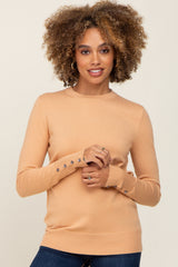 Peach Knit Long Button Sleeve Maternity Top