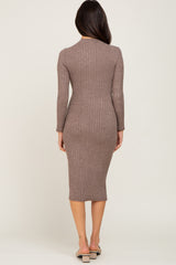 Taupe Brushed Knit Long Sleeve Mock Neck Dress