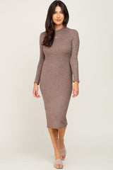 Taupe Brushed Knit Long Sleeve Mock Neck Dress