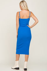 Royal Blue Ribbed Sleeveless Fitted Dress