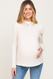 Cream Ruffled Mock Neck Long Sleeve Maternity Top