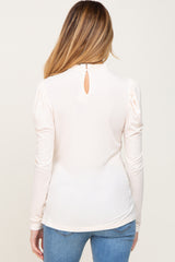 Cream Ruffled Mock Neck Long Sleeve Maternity Top