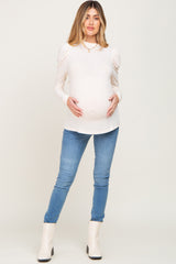 Cream Ruffled Mock Neck Long Sleeve Maternity Top