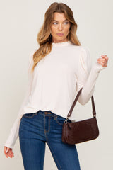 Cream Ruffled Mock Neck Long Sleeve Maternity Top