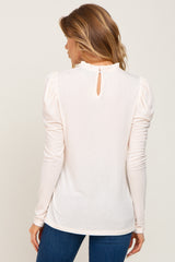 Cream Ruffled Mock Neck Long Sleeve Top