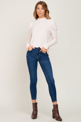 Cream Ruffled Mock Neck Long Sleeve Top