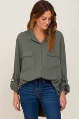 Olive Oversized Button Down Blouse