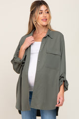 Olive Oversized Maternity Button Down Blouse