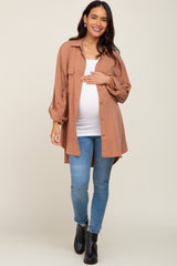 Dark Peach Oversized Maternity Button Down Blouse