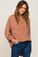 Dark Peach Oversized Maternity Button Down Blouse