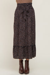 Black Ditsy Print Smocked Front Tie Skirt