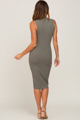 Olive Ribbed Mock Neck Midi Dress