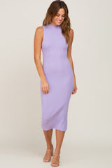 Lavender Ribbed Mock Neck Maternity Midi Dress