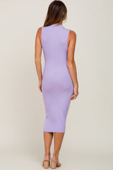 Lavender Ribbed Mock Neck Midi Dress