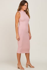 Mauve Ribbed Mock Neck Midi Dress