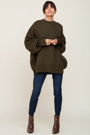 Olive Mock Neck Exposed Seam Sweater