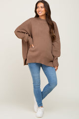 Mocha Mock Neck Exposed Seam Maternity Sweater