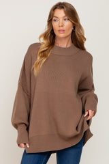 Mocha Mock Neck Exposed Seam Maternity Sweater