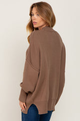 Mocha Mock Neck Exposed Seam Sweater