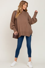 Mocha Mock Neck Exposed Seam Sweater