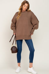 Mocha Mock Neck Exposed Seam Sweater