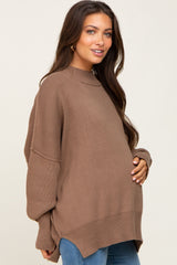 Mocha Mock Neck Exposed Seam Maternity Sweater