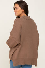 Mocha Mock Neck Exposed Seam Maternity Sweater