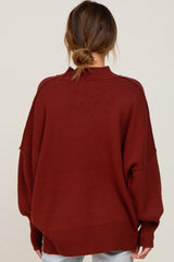 Rust Mock Neck Exposed Seam Sweater