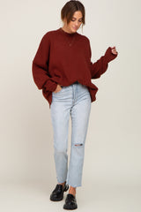 Rust Mock Neck Exposed Seam Sweater