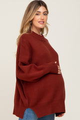 Rust Mock Neck Exposed Seam Maternity Sweater