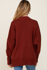 Rust Mock Neck Exposed Seam Maternity Sweater