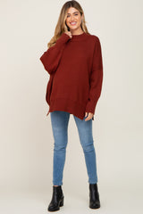 Rust Mock Neck Exposed Seam Maternity Sweater