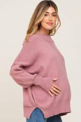 Mauve Mock Neck Exposed Seam Maternity Sweater