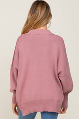 Mauve Mock Neck Exposed Seam Maternity Sweater