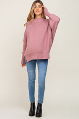 Mauve Mock Neck Exposed Seam Maternity Sweater