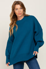 Dark Teal Mock Neck Exposed Seam Maternity Sweater